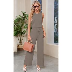 [Sarin Mathews] Coffee Gray Air Essentials Sleeveless Wide Leg Jumpsuit Size XXL